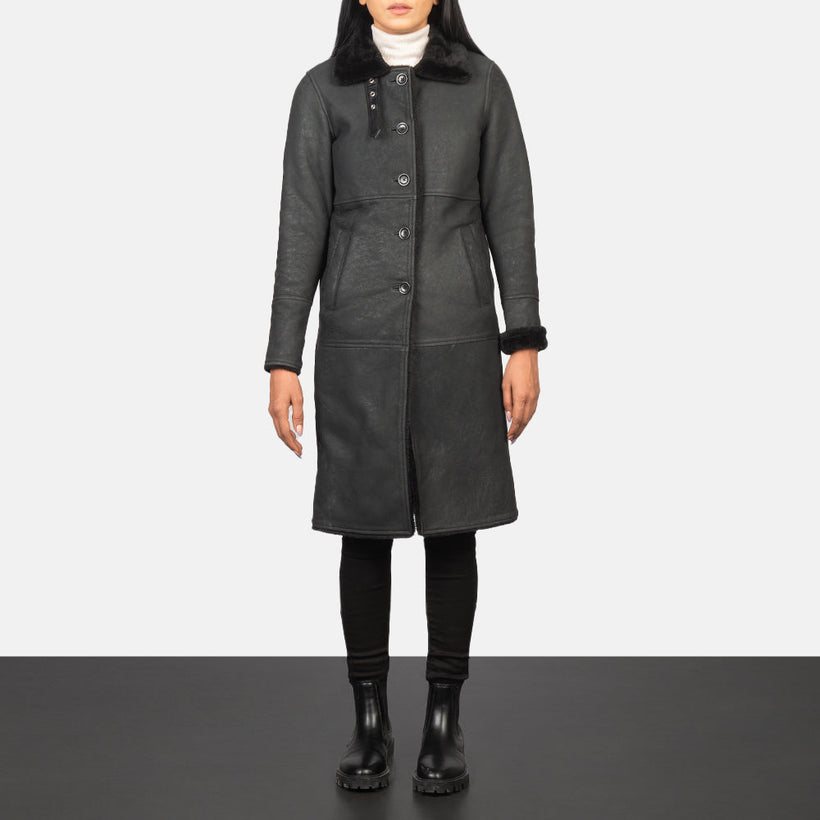 Alina Shearling Preto Casaco de Couro para Mulher