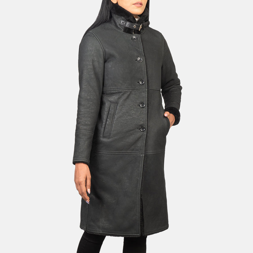 Alina Shearling Preto Casaco de Couro para Mulher