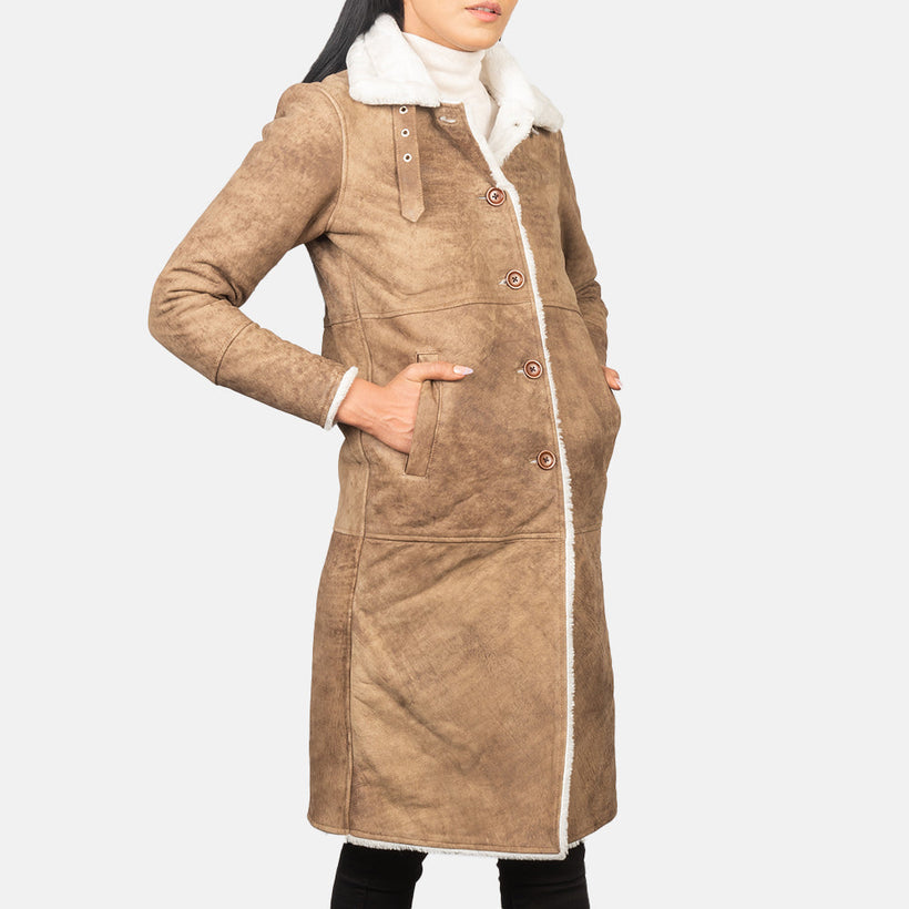 Alina Shearling Castanho Casaco de Couro para Mulher