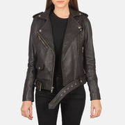 Women's Alison Castanho Blusão Biker de Couro para Mulher in Brown Sheepskin Leather - Front Profile View &amp; Tailored Silhouette | Buy Online