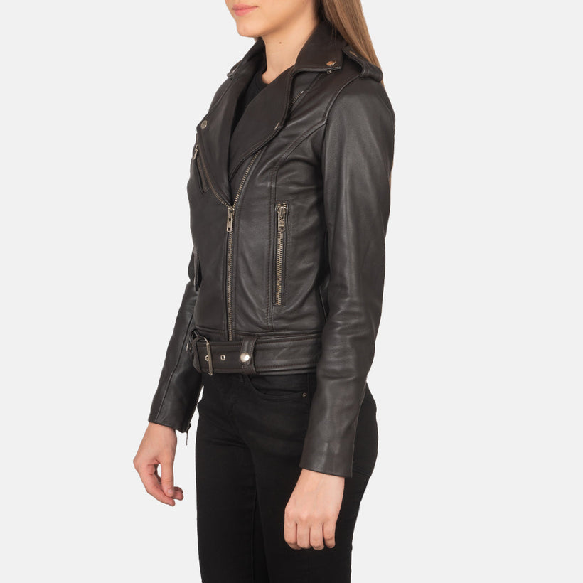 Alison Castanho Blusão Biker de Couro para Mulher