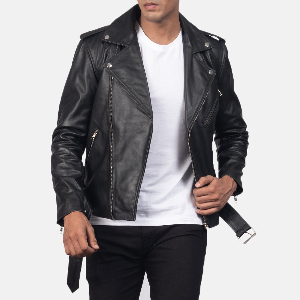 
Vista detalhada of Notch & Zipper & Waist belt Hardware on Allaric Alley Black Leather Biker Jacket