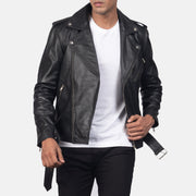 
Vista detalhada of Notch & Zipper & Waist belt Hardware on Allaric Alley Black Leather Biker Jacket