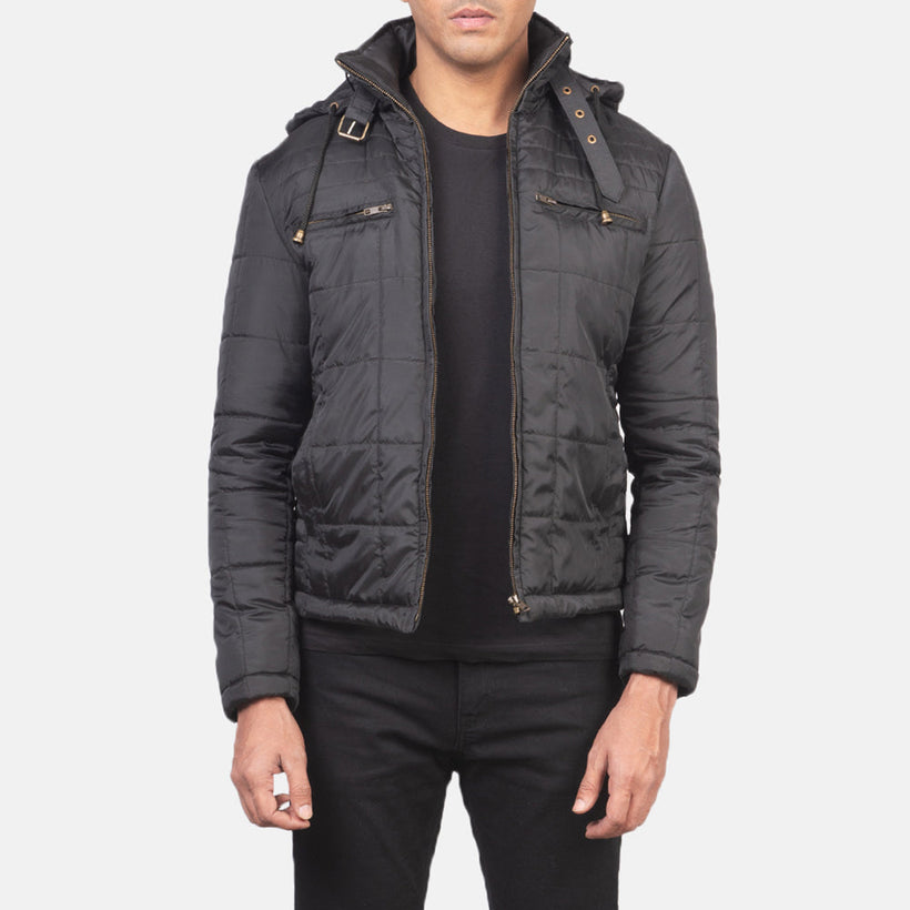 Alps Acolchoado Preto Hooded Windbreaker Blusão de Couro para Homem