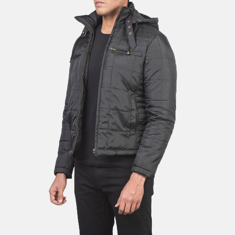 Alps Acolchoado Preto Hooded Windbreaker Blusão de Couro para Homem