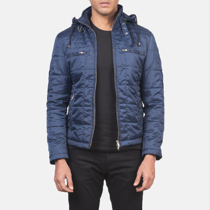 Alps Acolchoado Azul Hooded Windbreaker Blusão de Couro para Homem