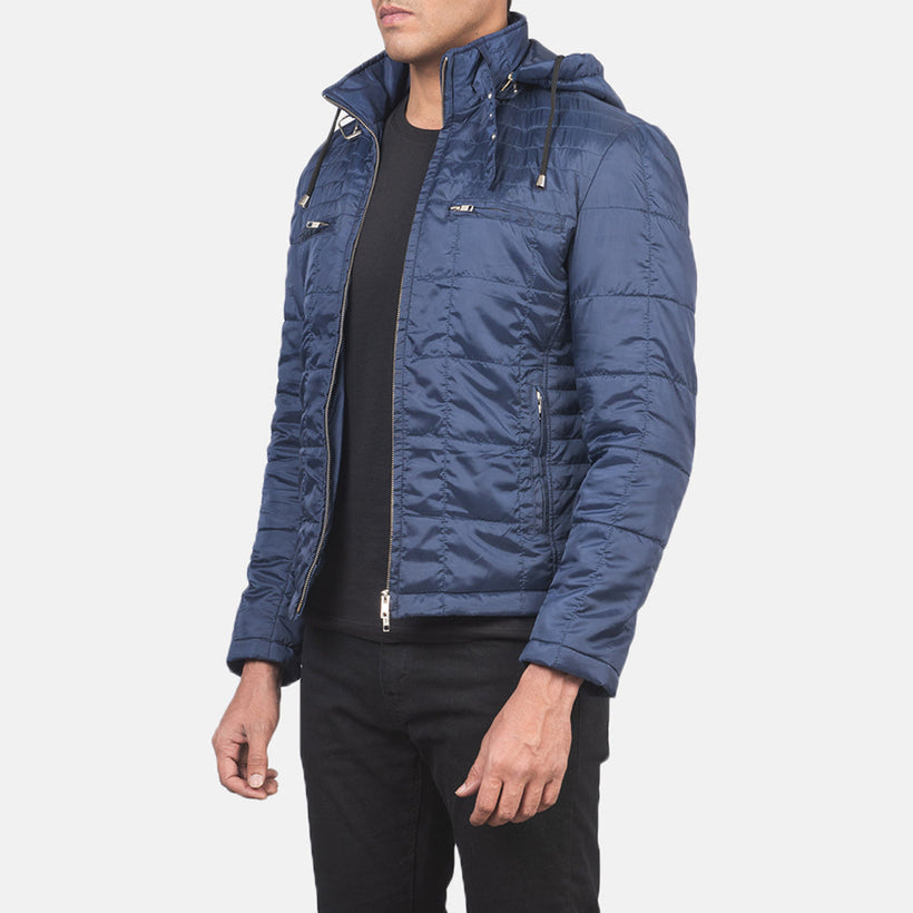 Alps Acolchoado Azul Hooded Windbreaker Blusão de Couro para Homem