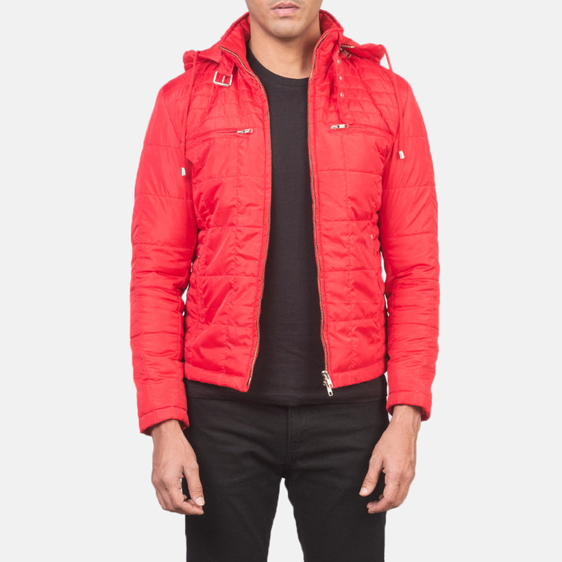Alps Acolchoado Vermelho Hooded Windbreaker Blusão de Couro para Homem