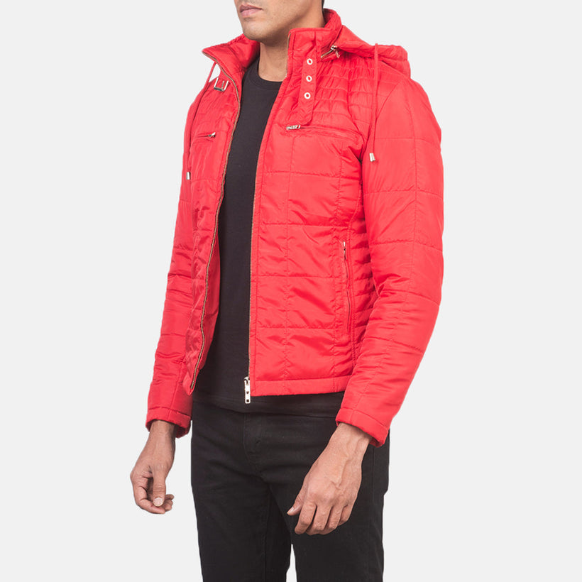 Alps Acolchoado Vermelho Hooded Windbreaker Blusão de Couro para Homem