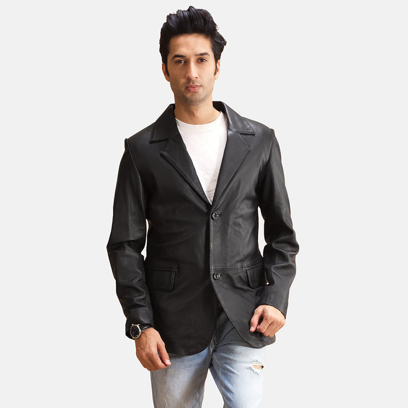 Alyson Preto Blazer de Couro de Couro para Homem