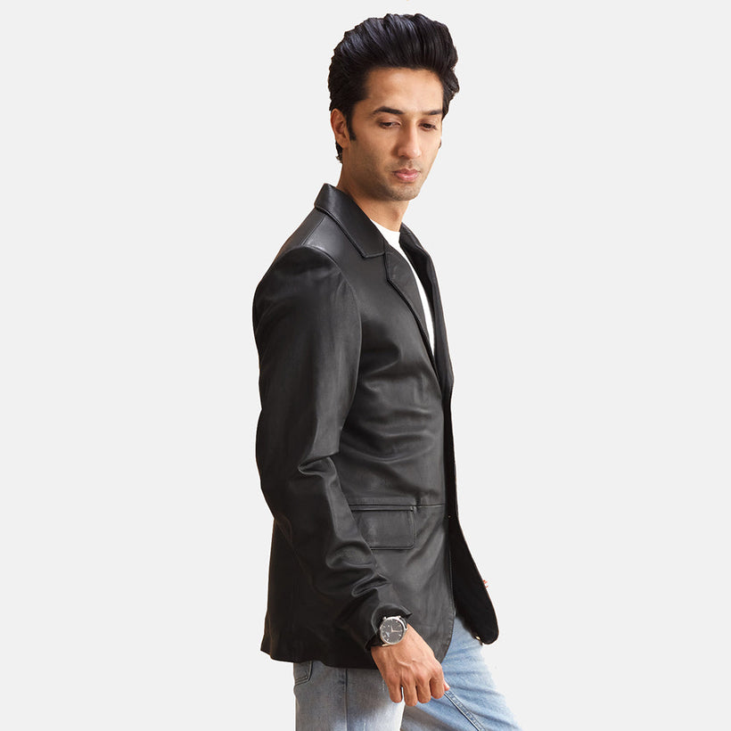 Alyson Preto Blazer de Couro de Couro para Homem