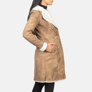 
Distressed Brown Sheepskin Snuffed Aviator Jacket - Vista traseira com ombros definidos e bainha impecável