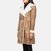 
Vista detalhada of Notch & Leather Buttons Hardware on Amie Distressed Brown Double Breasted Shearling Coat