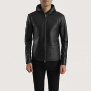 
Andy Matte Preto Hooded Jaqueta de Couro para Homem in Matte Black Sheepskin Leather - Vista frontal e silhueta ajustada | Comprar online