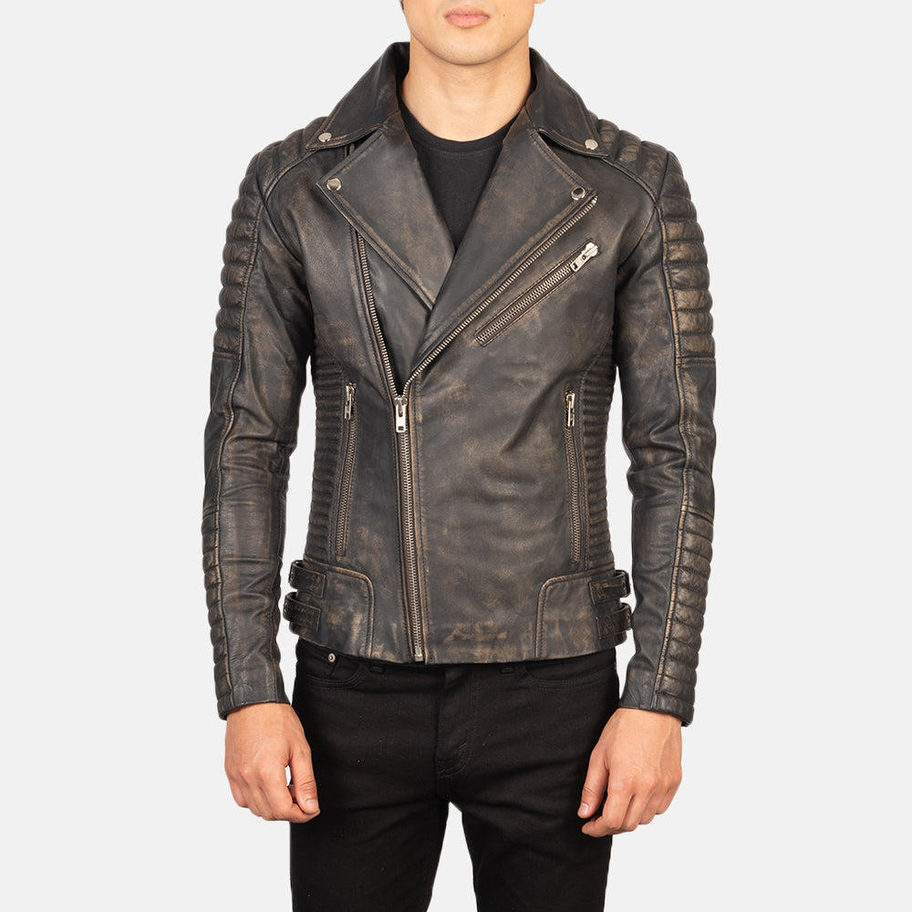 Armand Verde Blusão Biker de Couro para Homem – alternate product view 3
