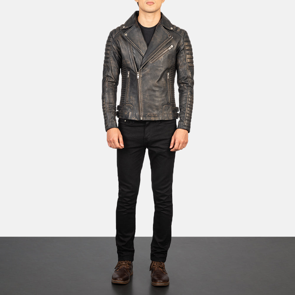 Armand Verde Blusão Biker de Couro para Homem – alternate product view 4
