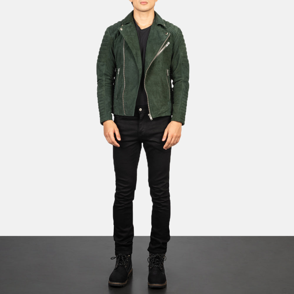 Armand Verde Blusão Biker de Couro para Homem – alternate product view 3