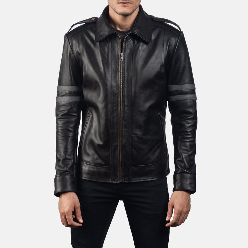 Armstrong Preto Blusão Biker de Couro para Homem