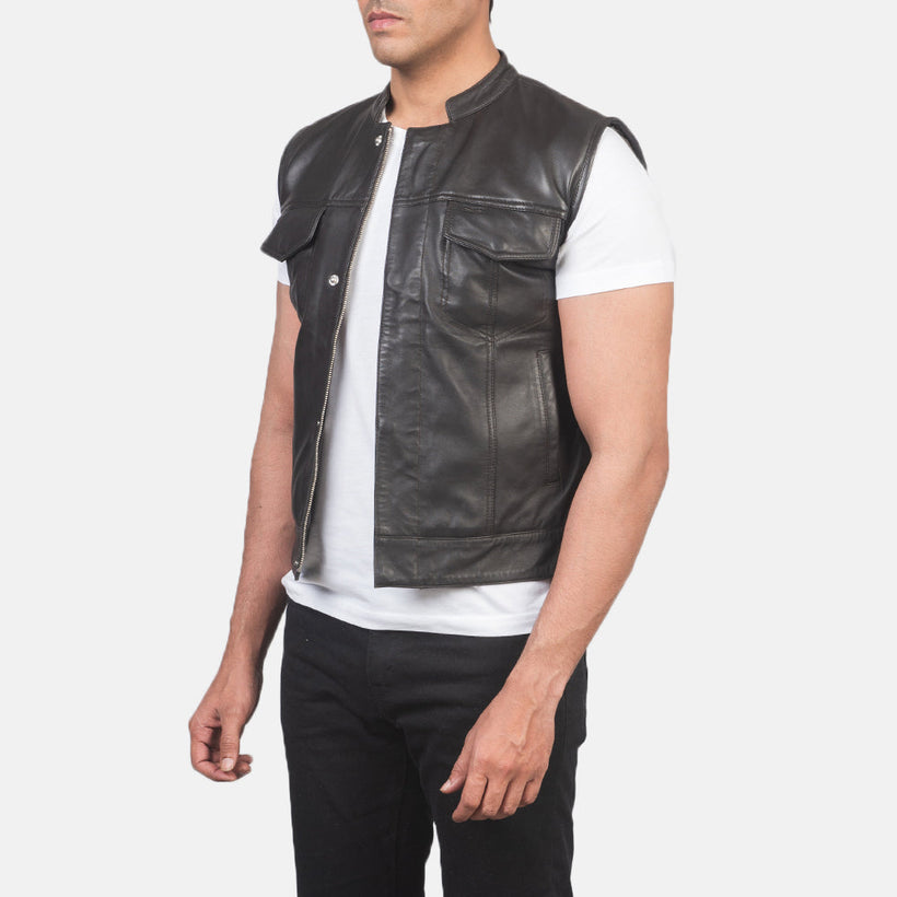 Atlas Moto Castanho Colete de Couro para Homem