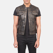 
Atlas Moto Distressed Castanho Colete em Couro para Homem in Distressed Brown Sheepskin Leather - Vista frontal e silhueta ajustada | Comprar online