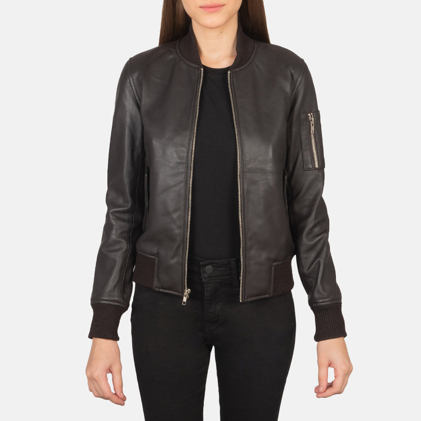 Ava MA-1 Castanho Blusão Bomber de Couro para Mulher