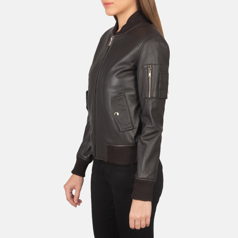 Ava MA-1 Castanho Blusão Bomber de Couro para Mulher