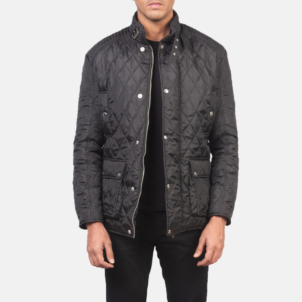 Men's Barry Acolchoado Preto Windbreaker Blusão de Couro para Homem in Black Polyester - Front Profile View &amp; Tailored Silhouette | Buy Online