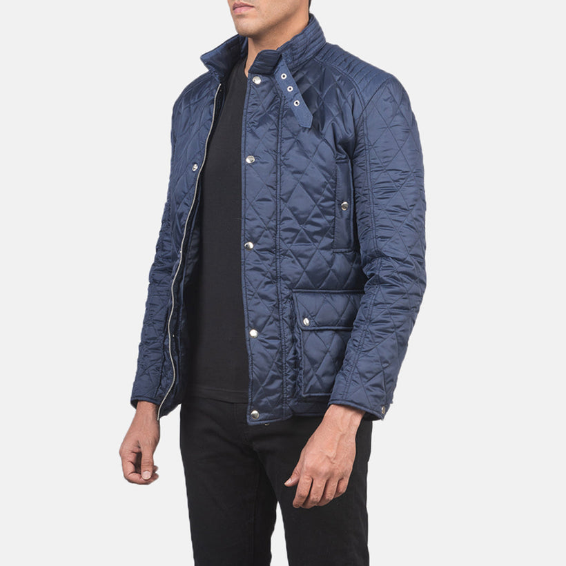 Barry Acolchoado Azul Windbreaker Blusão de Couro para Homem