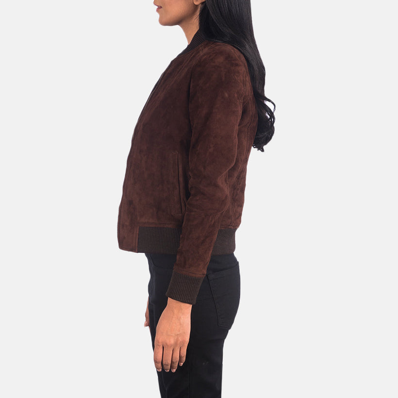 Bliss Castanho Suede Blusão Bomber de Couro para Mulher