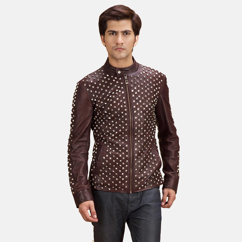 
Blix Bono Bordô Jaqueta Biker de Couro para Homem in Maroon Sheepskin Leather - Vista frontal e silhueta ajustada | Comprar online