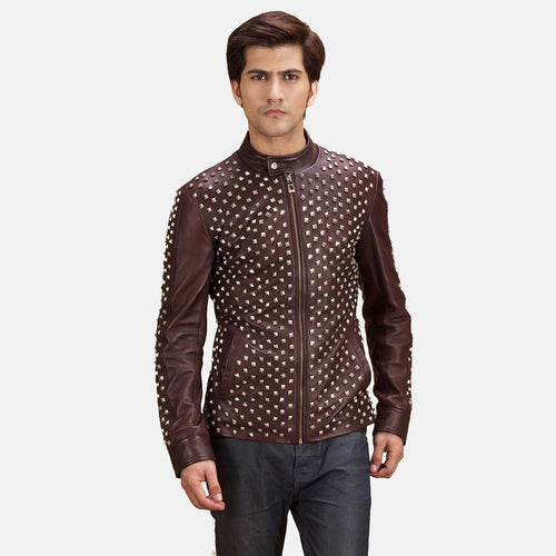 Blix Bono Maroon Leather Biker Jacket in Maroon Sheepskin Leather - Front Profile View & Tailored Silhouette | Buy Online