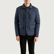 Men's Bo Quilt Windbreaker Blusão de Couro para Homem - Lateral Side Profile View Showing Sleeve Cut &amp; Athletic Taper Fit