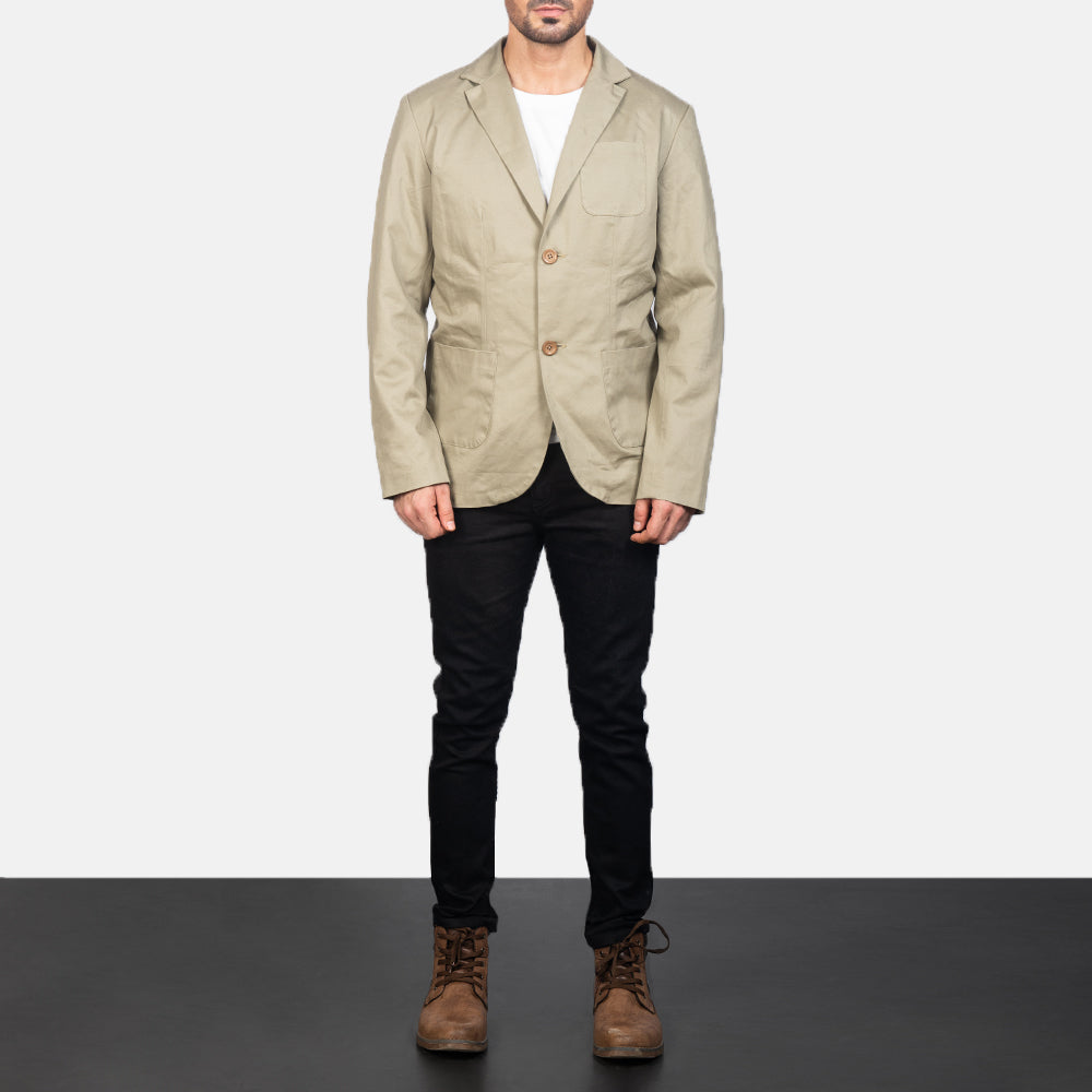 Borges Beige Blazer de Couro para Homem - Lateral Side Profile View Showing Sleeve Cut &amp; Athletic Taper Fit