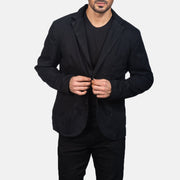 Borges Preto Blazer de Couro para Homem in Black Poly-Cotton - Front Profile View &amp; Tailored Silhouette | Buy Online