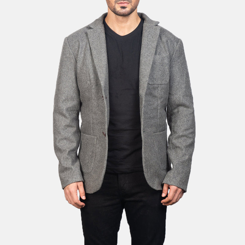 Borges Grey Wool Blazer de Couro para Homem