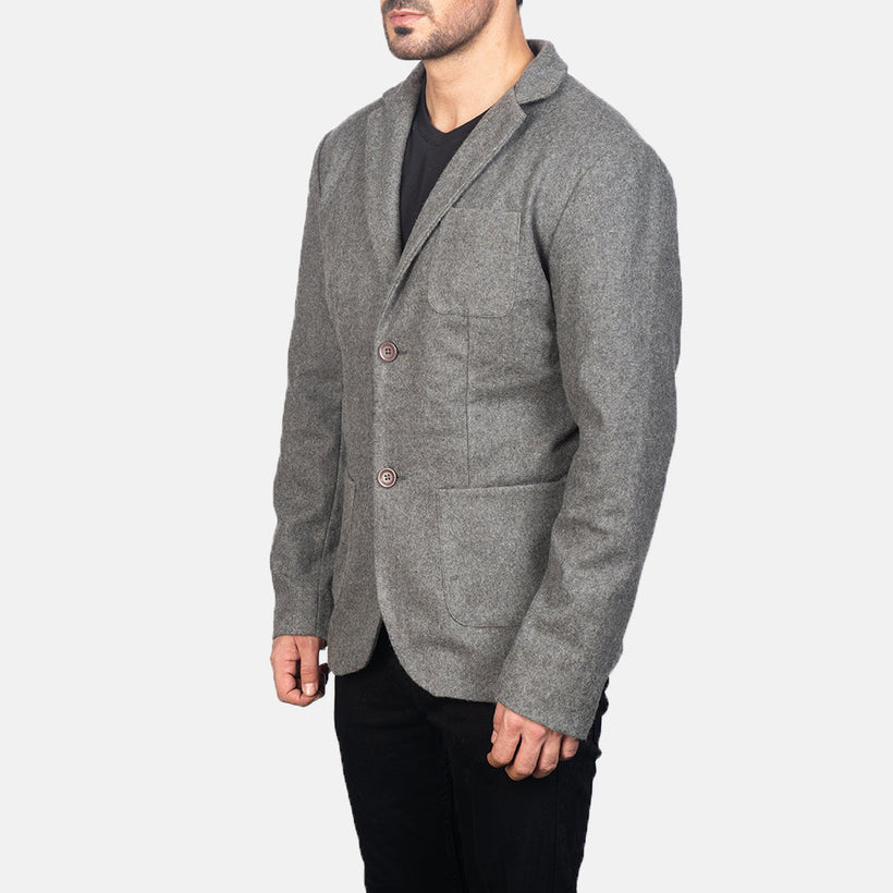Borges Grey Wool Blazer de Couro para Homem