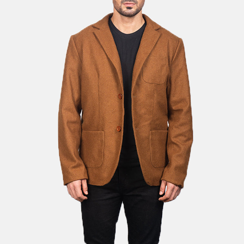 Borges Khaki Wool Blazer de Couro para Homem