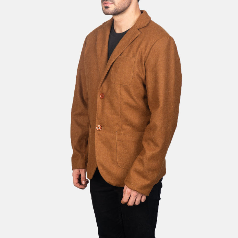 Borges Khaki Wool Blazer de Couro para Homem