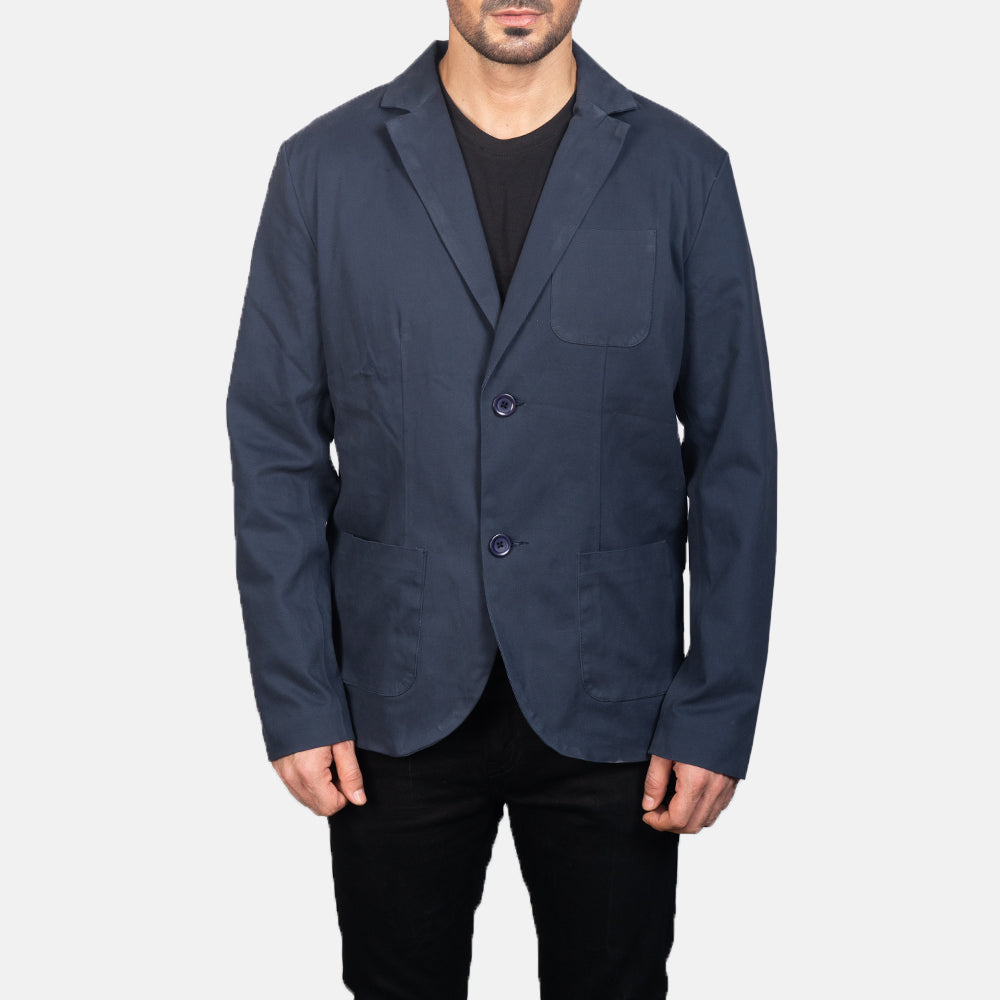 
Vista detalhada of Notch & Button Hardware on Borges Navy Azul Blazer em Couro para Homem