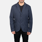 
Vista detalhada of Notch & Button Hardware on Borges Navy Azul Blazer em Couro para Homem