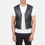 Men's Brandon Preto Colete de Couro para Homem in Black Sheepskin Leather - Front Profile View &amp; Tailored Silhouette | Buy Online