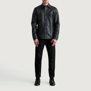 
Vista detalhada of Shirt & Buttons Hardware on Bronco Preto Leather Shirt para Homem