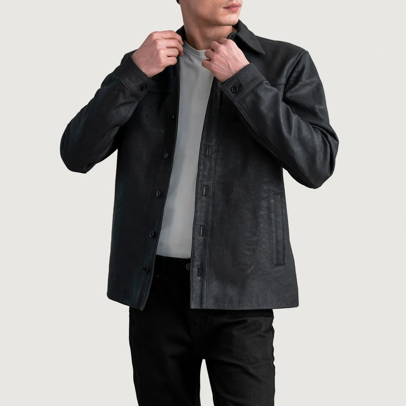 Bronco Tumbled Preto Leather Shirt para Homem