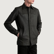 
Bronco Tumbled Castanho Leather Shirt para Homem - Vista lateral mostrando o corte ergonómico de mangas