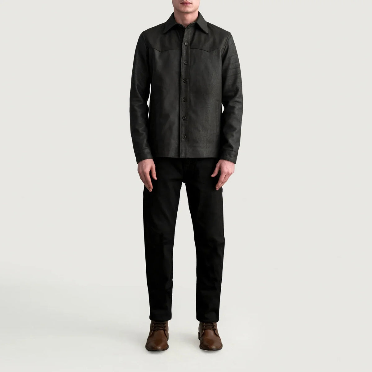 
Vista detalhada of Shirt & Buttons Hardware on Bronco Tumbled Castanho Leather Shirt para Homem