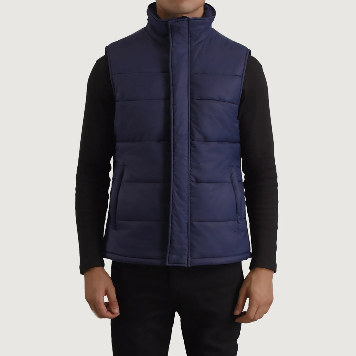 
Vista detalhada of Classic Collar & Zipper With Placket Hardware on Bryan Azul Colete acolchoado para Homem