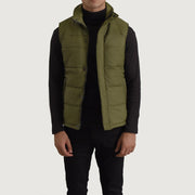 Bryan Verde Puffer Vest para Homem in Green Full-Grain Leather - Front Profile View &amp; Tailored Silhouette | Buy Online