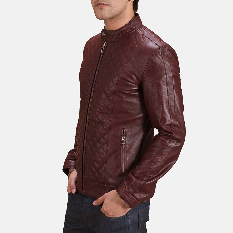 Burgunn Dee Bordô Jaqueta Biker de Couro para Homem