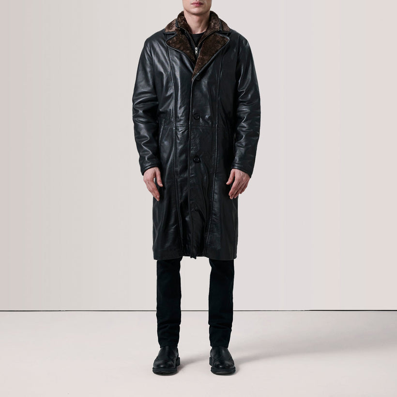Cai Preto Leather Shearling Casaco de Couro para Homem