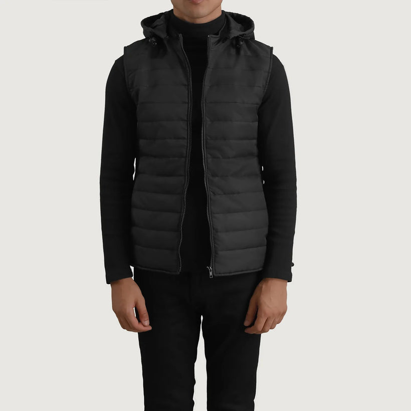 Carlo Preto Hooded Puffer Vest para Homem